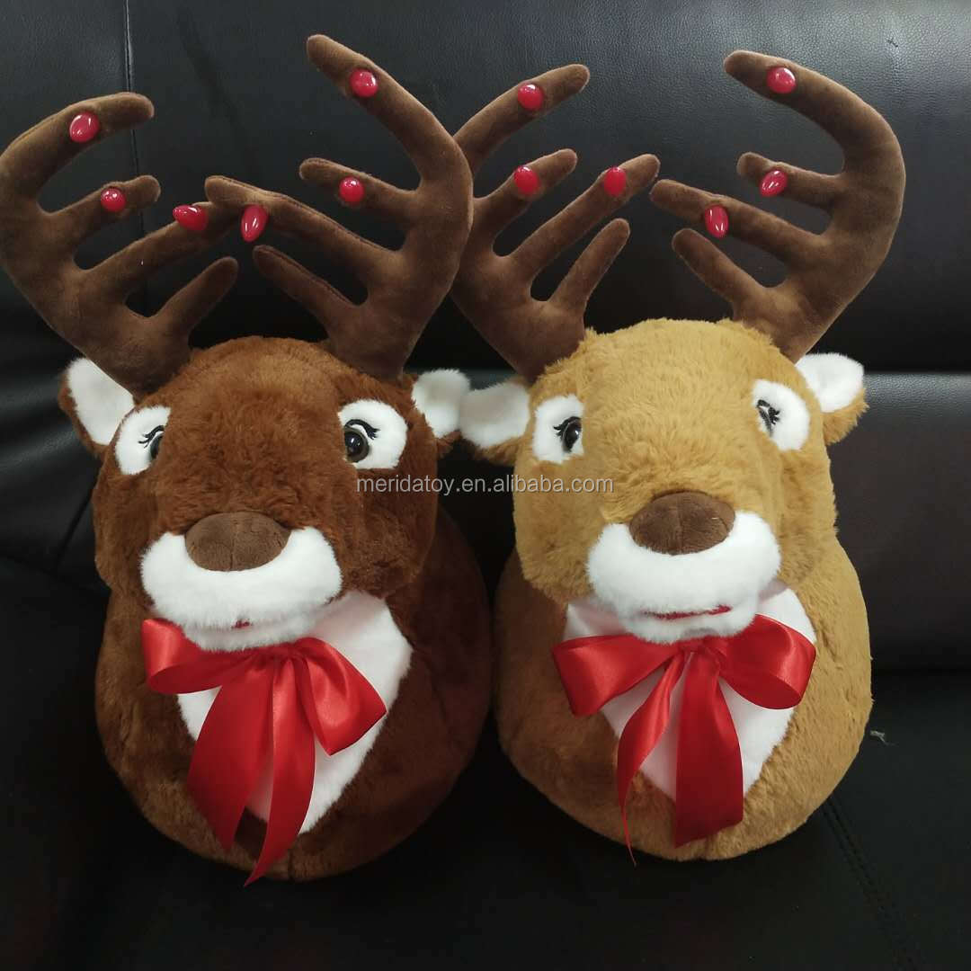 OEM Christmas Electric Singing Led  Reindeer Head Wall Hanging Plush Stuffed Toys