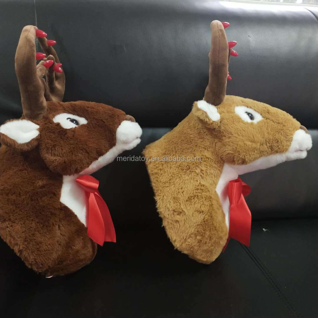 OEM Christmas Electric Singing Led  Reindeer Head Wall Hanging Plush Stuffed Toys