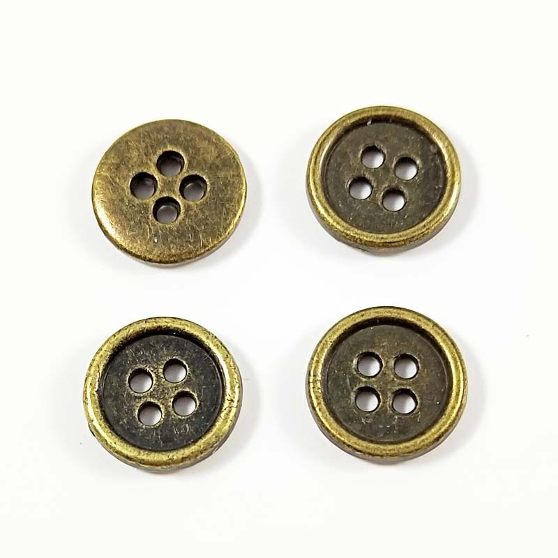 Factory supplies flat back 4 holes sewing antique brass silver zinc alloy metal shirt button for men