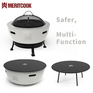 Customized Outdoor Magnesium Oxide Fire Pit Bowl Patio Heater Portable Concrete Brazier Fire Pits with BBQ Grill and Underframe