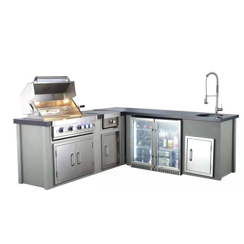 Outdoor Kitchen Cabinets Gas BBQ Grill Customized Modular Stainless Steel 304 Cupboard Set Rotisserie Smokeless BBQ Islands