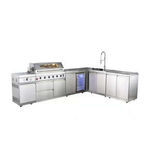 Outdoor Kitchen Cabinets Gas BBQ Grill Customized Modular Stainless Steel 304 Cupboard Set Rotisserie Smokeless BBQ Islands