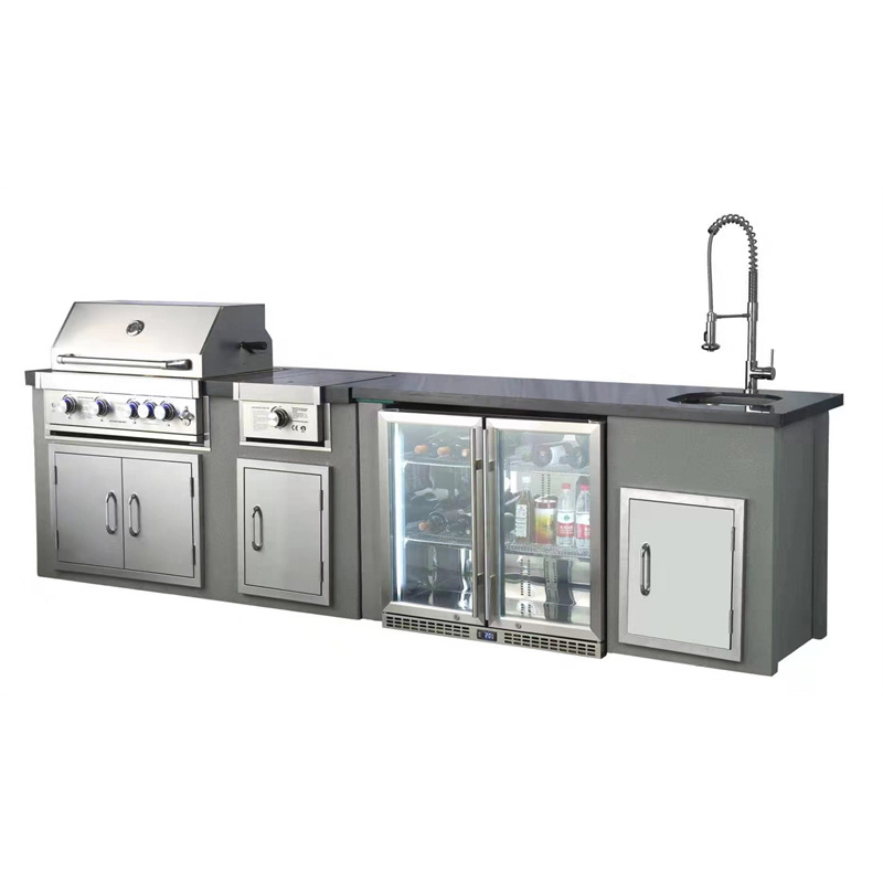 Outdoor Kitchen Cabinets Gas BBQ Grill Customized Modular Stainless Steel 304 Cupboard Set Rotisserie Smokeless BBQ Islands