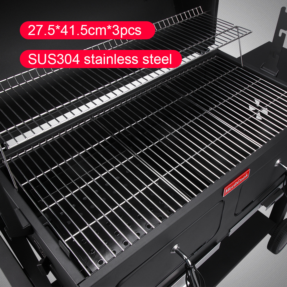 Upgraded SUS304 BBQ Grill Mesh Grid Outdoor Large Multi-function Trolley Smoker Charcoal BBQ Grill with Optional Rotisserie