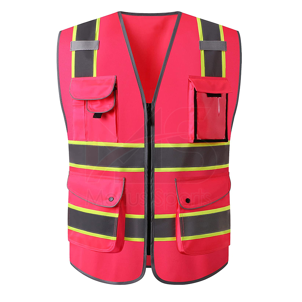 Blue Safety Vest Reflective High Visibility With Pockets And Zipper Construction Work Vest