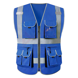 Blue Safety Vest Reflective High Visibility With Pockets And Zipper Construction Work Vest