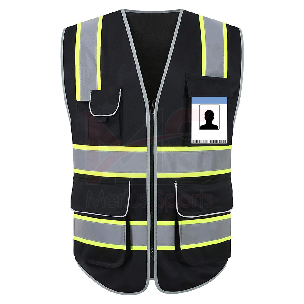 Blue Safety Vest Reflective High Visibility With Pockets And Zipper Construction Work Vest