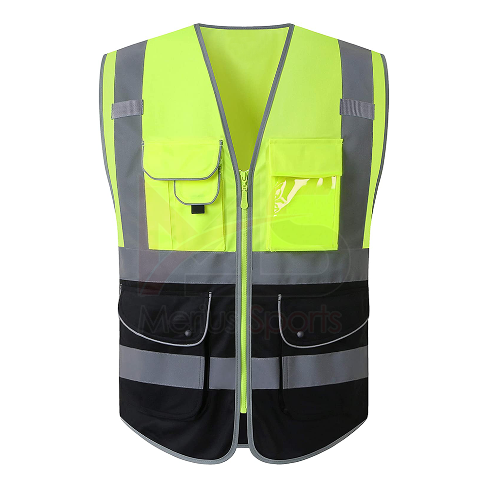 Blue Safety Vest Reflective High Visibility With Pockets And Zipper Construction Work Vest