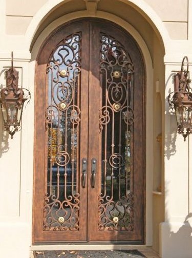 Merlin oversized luxury bronze iron double entry doors with arched shape