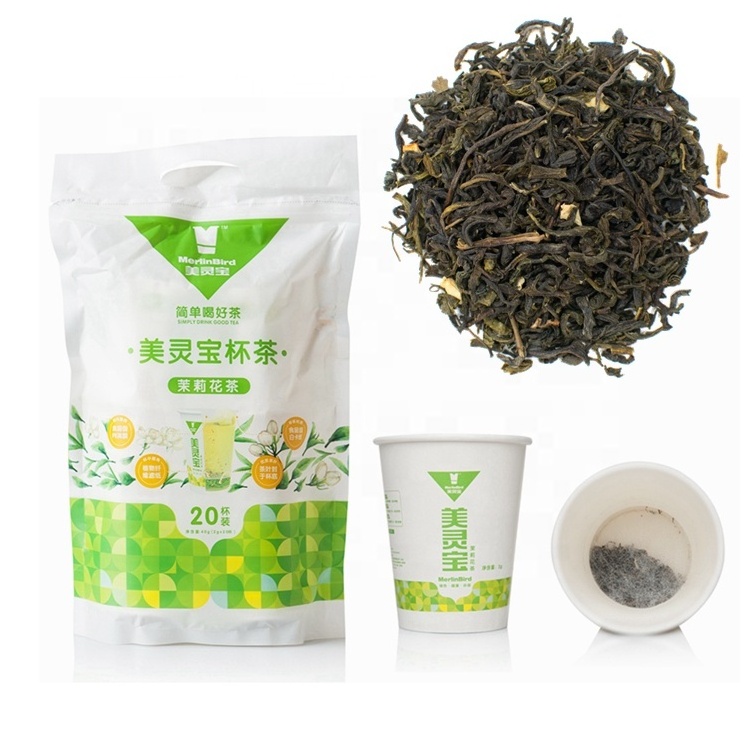 China Wholesale Merlinbird Paper Cup Instant Tea High Quality Natural Jasmine Green Tea Flowery Tea