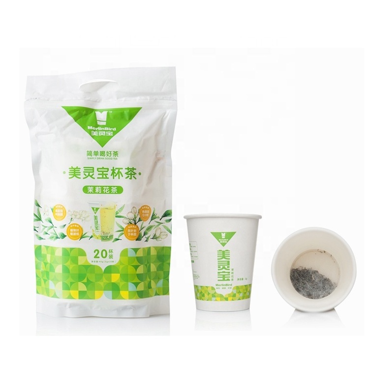 China Wholesale Merlinbird Paper Cup Instant Tea High Quality Natural Jasmine Green Tea Flowery Tea