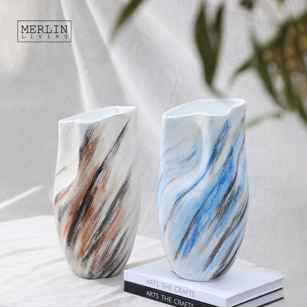 Merlin Living Hand Painting Vase Flower Ocean Style Tall Flower Vase Ceramic Home Decor Vase Chaozhou Ceramic Factory Wholesale