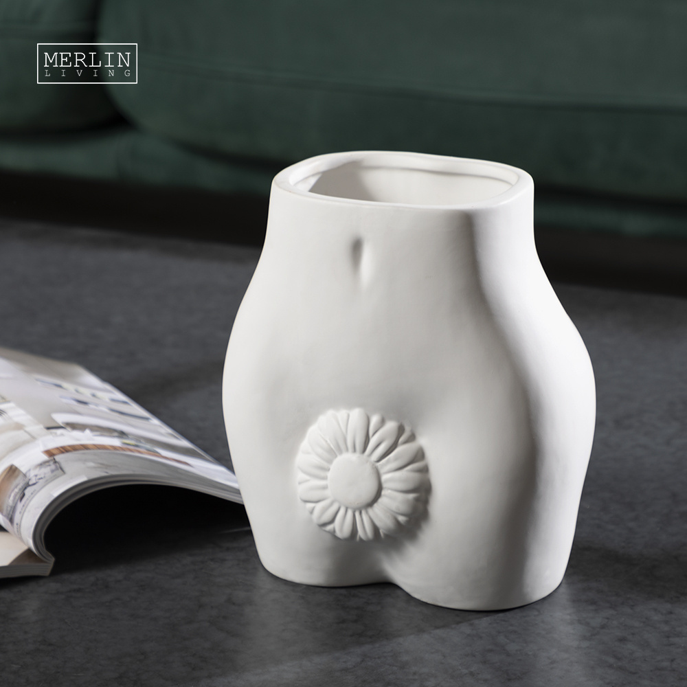 Merlin nordic White human butt vase ceramic modern woman female body vase dinning room decoration for flower vases