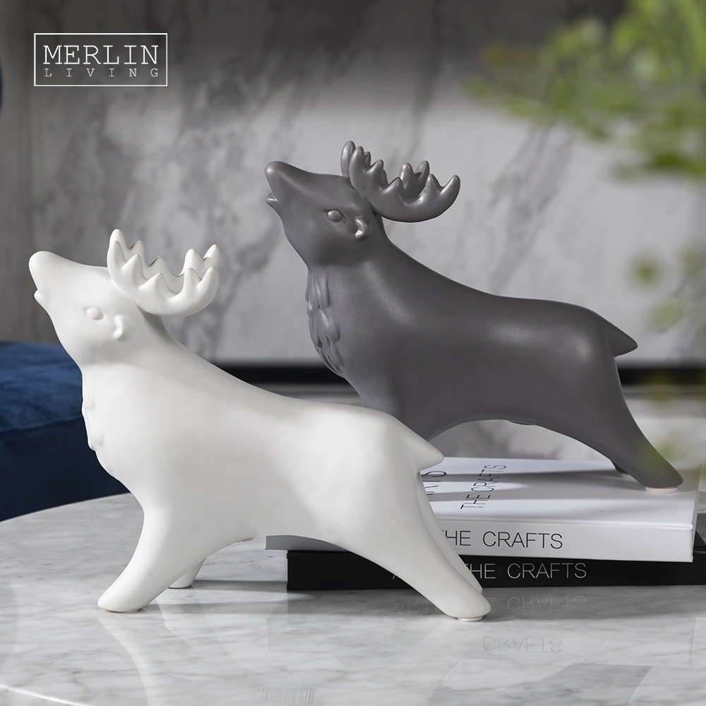 Merlin Small porcelain goat reindeer animal ornaments house accessories Modern grey ceramic deer figurines art for home decor