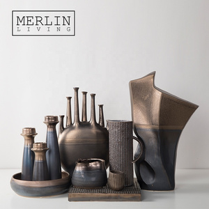 Merlin Living Metal Glazed Ceramic Vase Decor Table Decor Ceramic Ornament For Home Decor Accessories