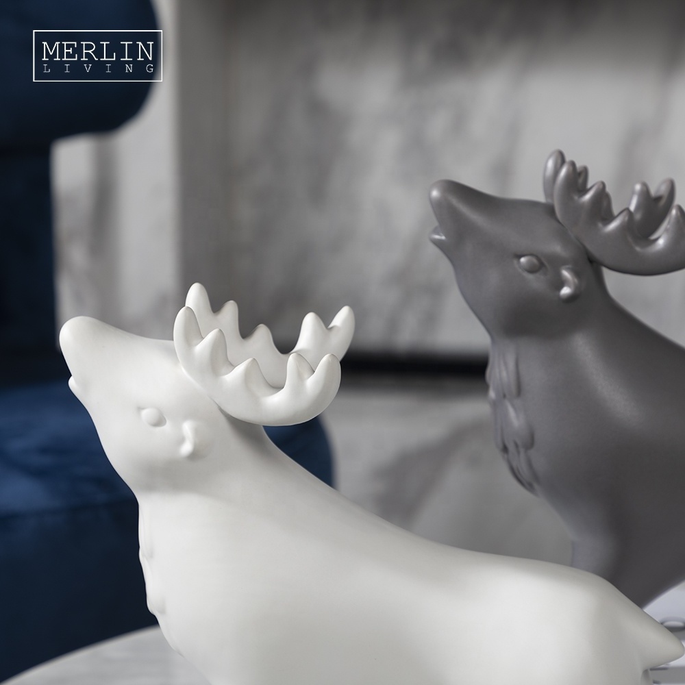 Merlin Small porcelain goat reindeer animal ornaments house accessories Modern grey ceramic deer figurines art for home decor