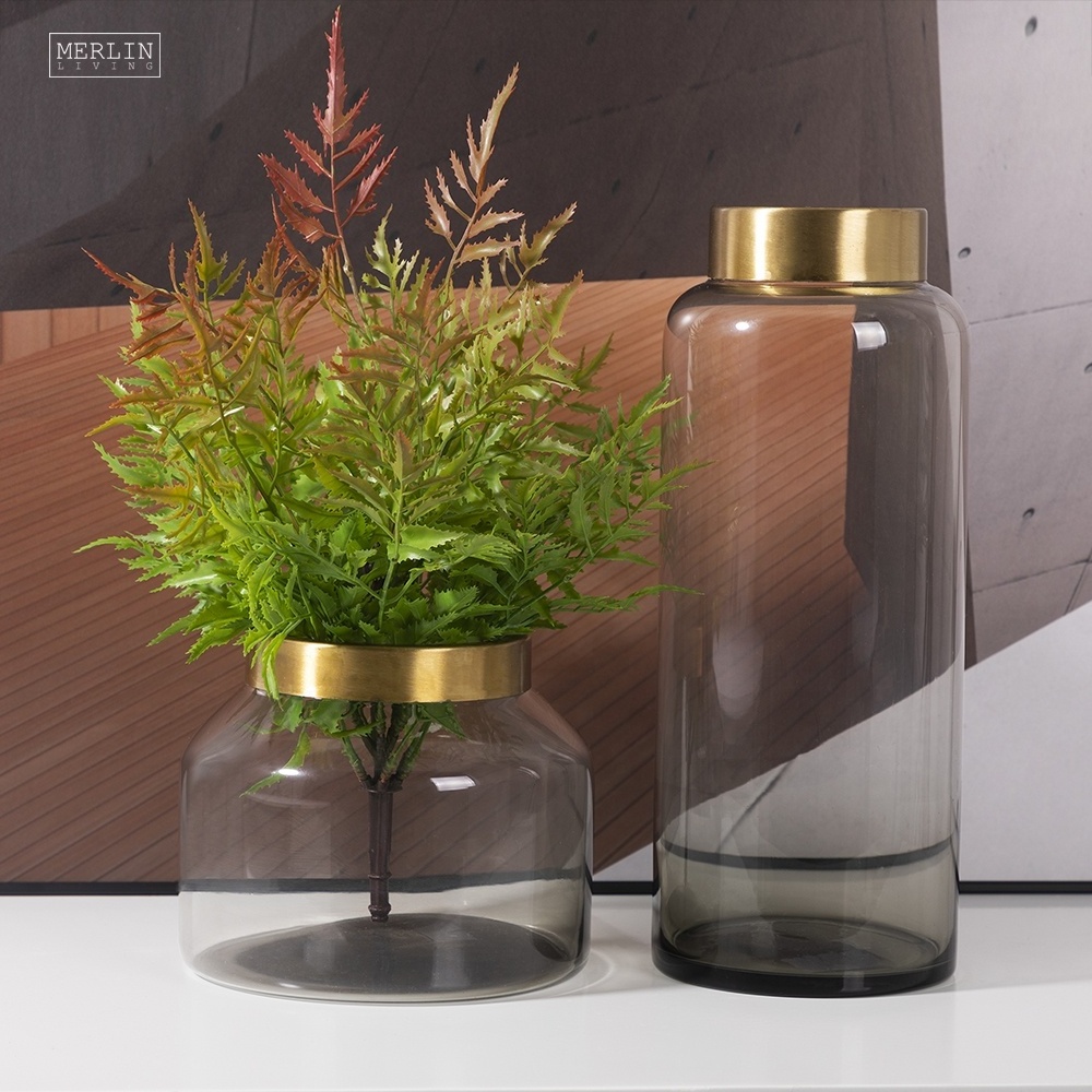 Merlin Living luxury gold glass flower vases in bulk nordic clear cylinder glass bud vase centerpieces for home decors