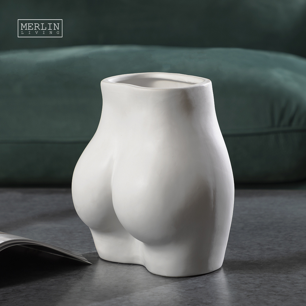 Merlin nordic White human butt vase ceramic modern woman female body vase dinning room decoration for flower vases