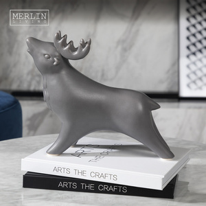 Merlin Small porcelain goat reindeer animal ornaments house accessories Modern grey ceramic deer figurines art for home decor