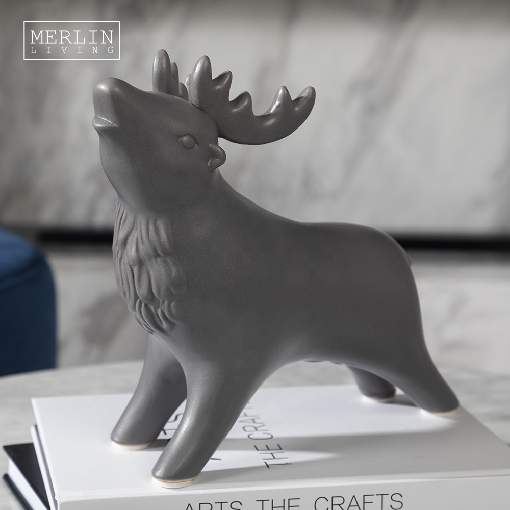 Merlin Small porcelain goat reindeer animal ornaments house accessories Modern grey ceramic deer figurines art for home decor