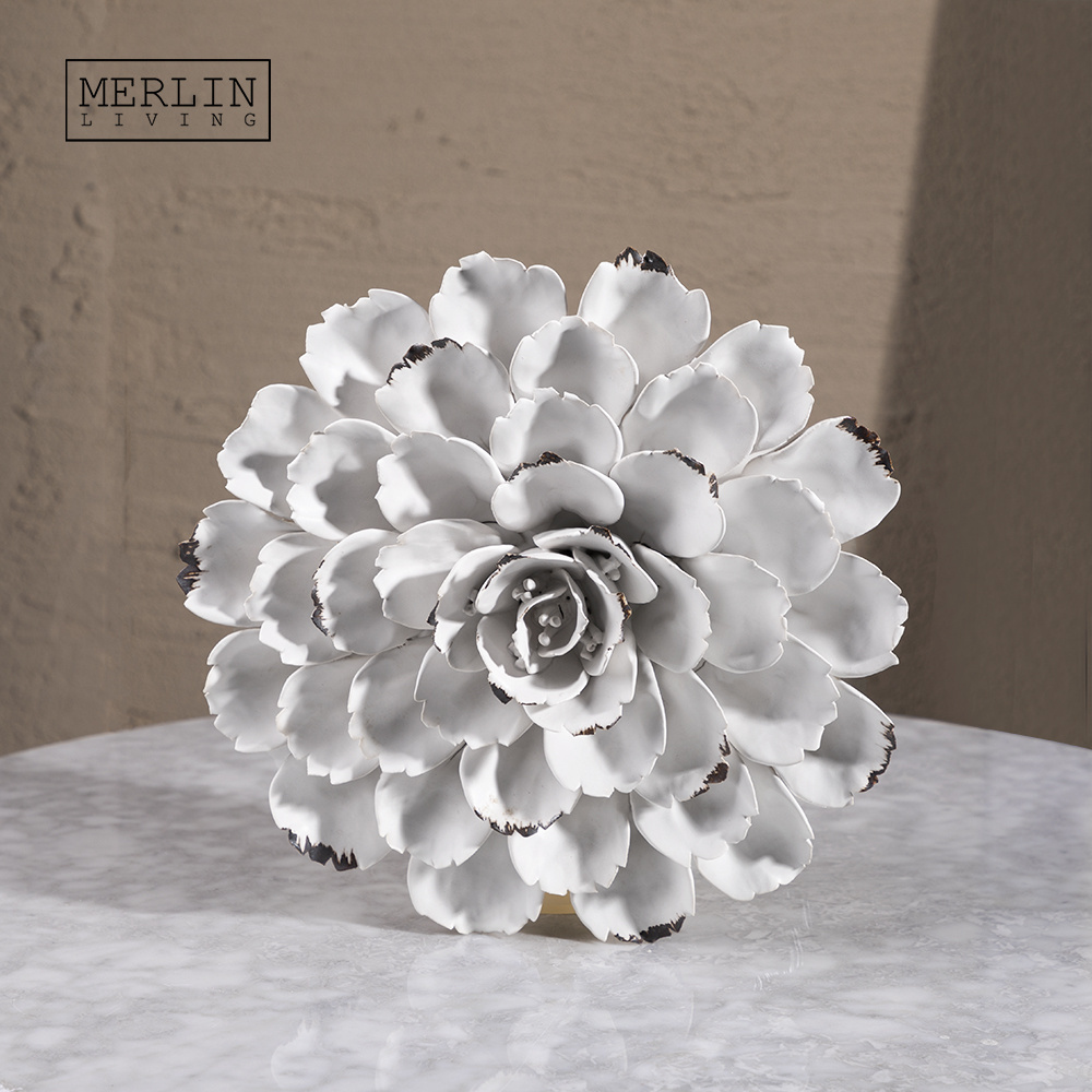 Merlin wall art set modern luxury artificial ceramic flower items chrysanthemum flower home decor with wall art 3d