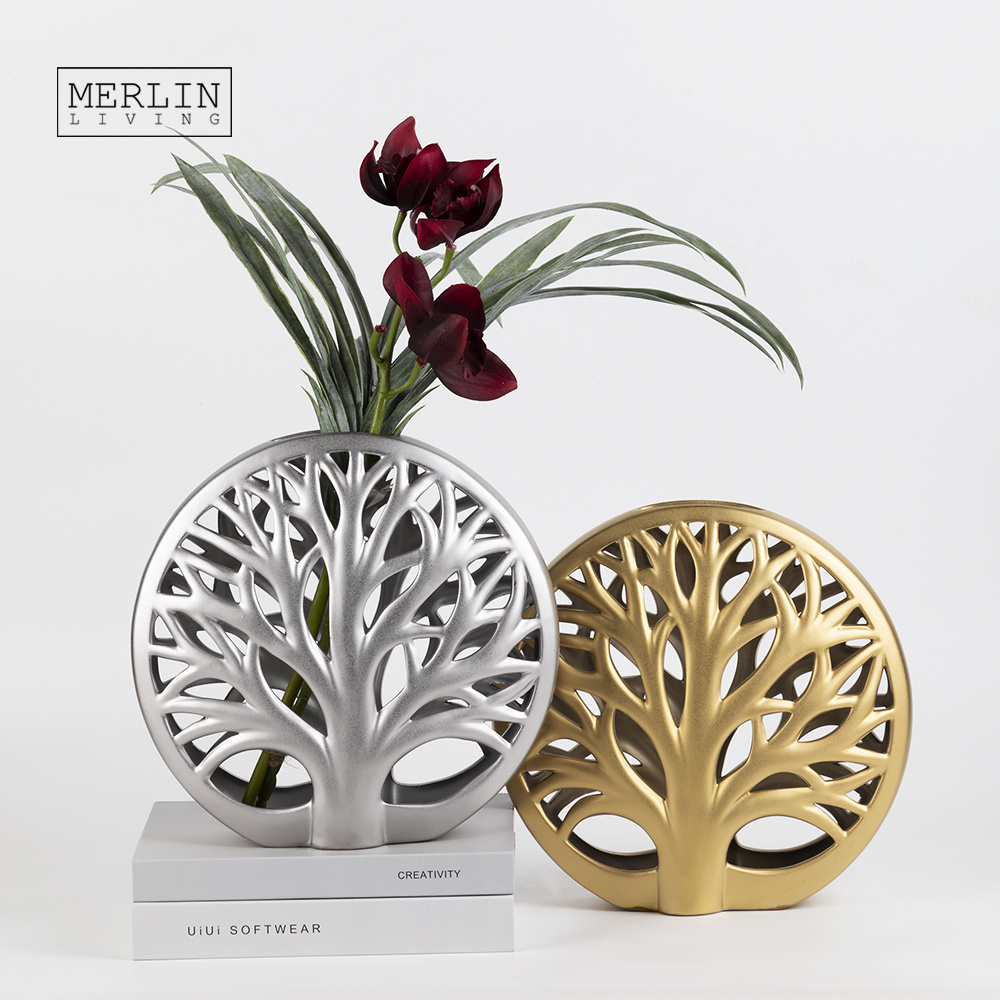 Merlin Living Home Decor Luxury Vase Gold Vase Plated Silver Plated Material Luxury Decoration for Ceramic Vase Decoration