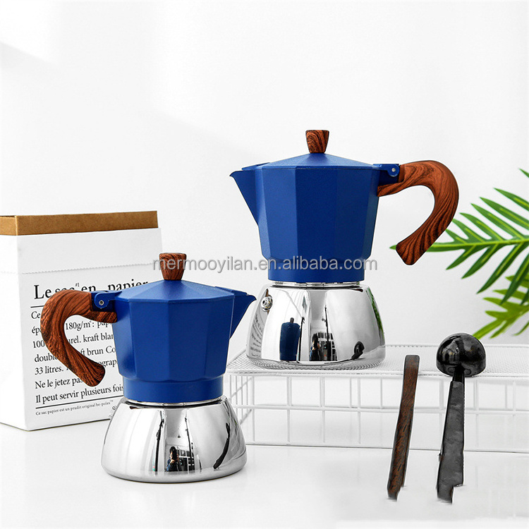 Wholesale Customize Aluminum Mocha Pot 6cups Stainless steel Bottom Induction Moka Pot Coffee Maker