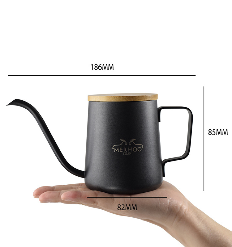 MERMOO YILAN Black Gooseneck Coffee Pot 350ml Mini Stainless Steel Coffee Maker Hand Drip Pot Pour Over Coffee Kettle