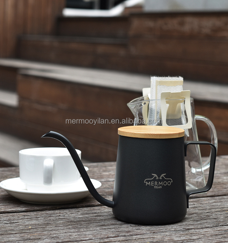 MERMOO YILAN Black Gooseneck Coffee Pot 350ml Mini Stainless Steel Coffee Maker Hand Drip Pot Pour Over Coffee Kettle