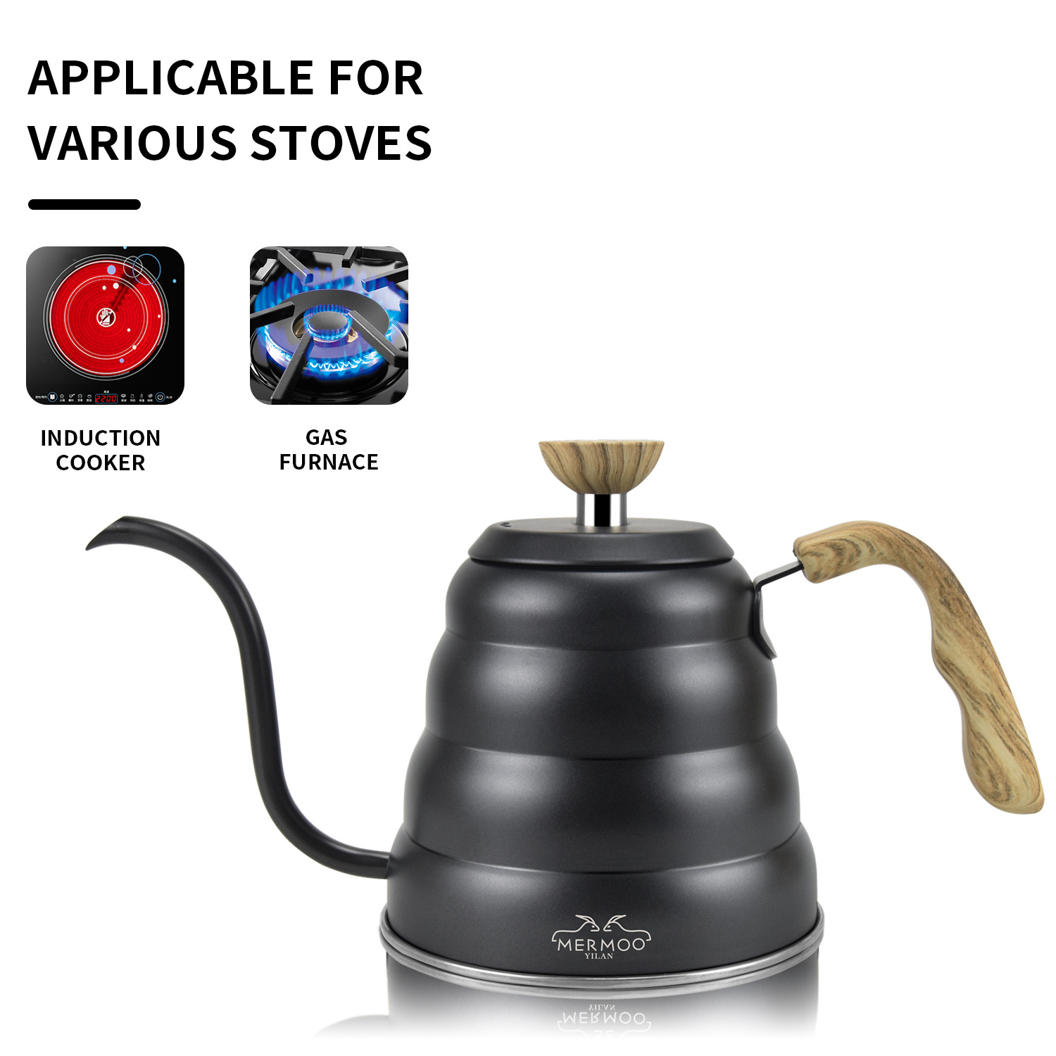 MERMOO YILAN Gooseneck Coffee Kettle Pot Stovetop 1.2L  Barista Kit Coffee Maker Pour Over Coffee Kettle