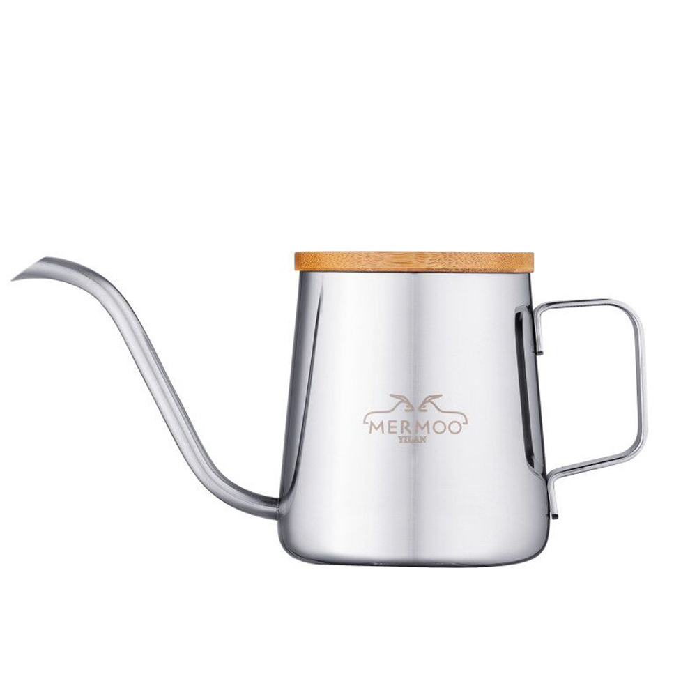 MERMOO YILAN Silver Gooseneck Coffee Pot 350ml Mini Stainless Steel Coffee Maker Hand Drip Pot Pour Over Coffee Kettle