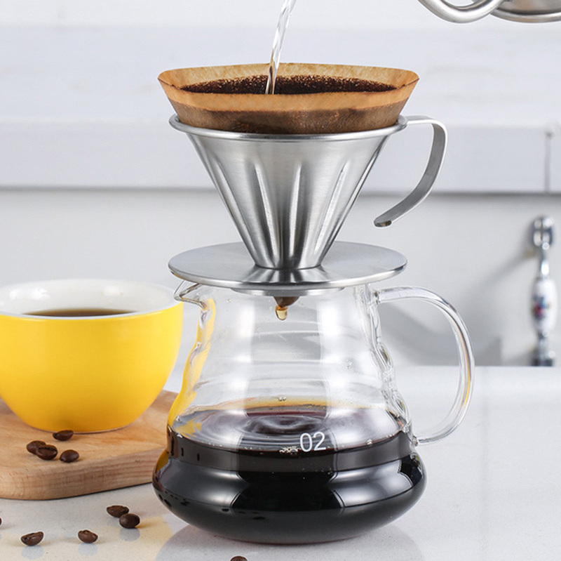 Pour Over Coffee Dripper Stainless Steel Metal Reusable Cone Coffee Filter Slow Brewing Accessories for Home Cafe Restaurants