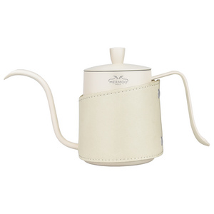 Custom Wholesale Pour Over Coffee Kettle Gooseneck Kettle 350ML White Long Spout Kettle Tea Pot with Leather Cover