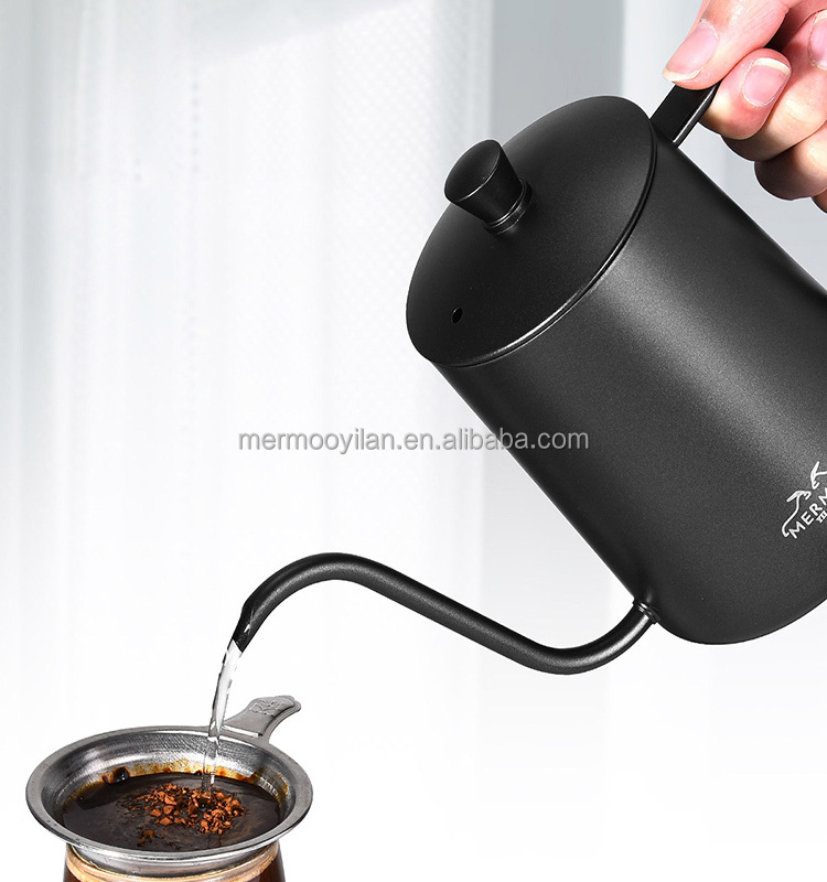 MERMOO YILAN  Silver Stainless Steel Coffee Drip Kettle 600ml Gooseneck Spout Drip Pot Coffee Tea Service Camping Water Kettle