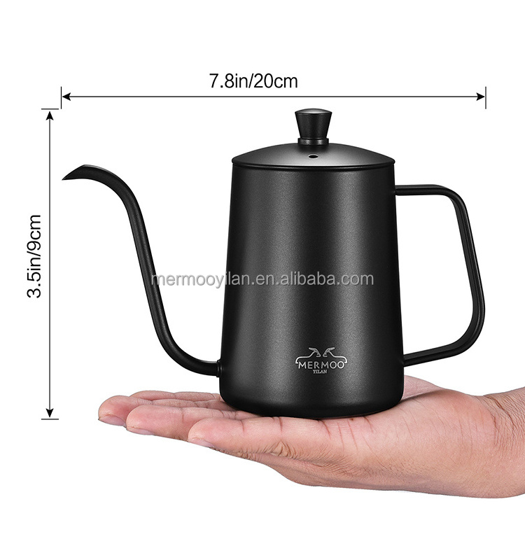 MERMOO YILAN  Silver Stainless Steel Coffee Drip Kettle 600ml Gooseneck Spout Drip Pot Coffee Tea Service Camping Water Kettle