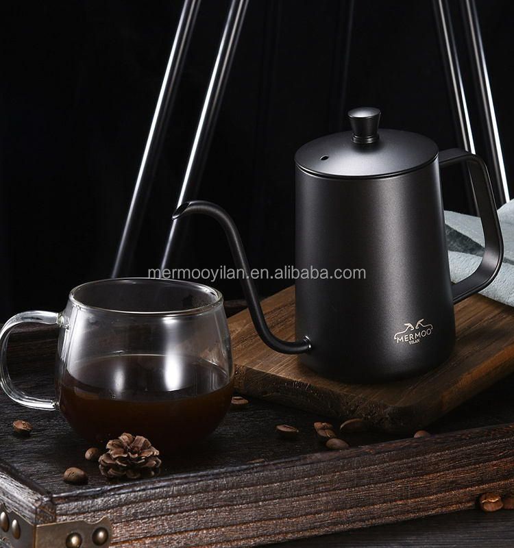 MERMOO YILAN  Silver Stainless Steel Coffee Drip Kettle 600ml Gooseneck Spout Drip Pot Coffee Tea Service Camping Water Kettle