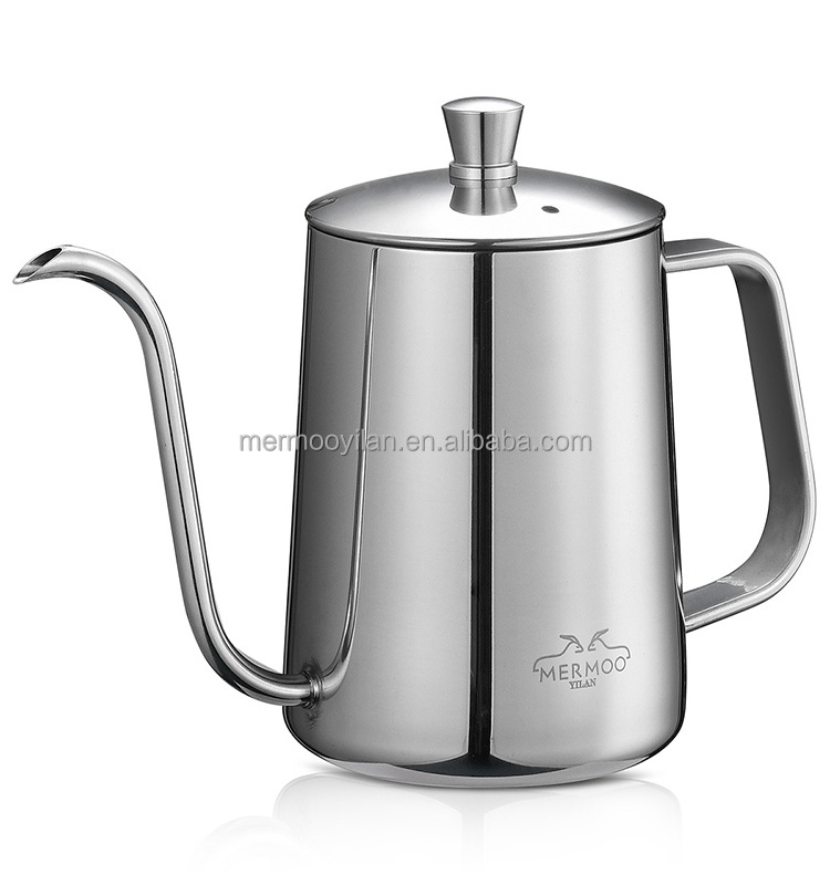 MERMOO YILAN  Silver Stainless Steel Coffee Drip Kettle 600ml Gooseneck Spout Drip Pot Coffee Tea Service Camping Water Kettle