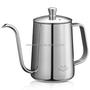 MERMOO YILAN  Silver Stainless Steel Coffee Drip Kettle 600ml Gooseneck Spout Drip Pot Coffee Tea Service Camping Water Kettle