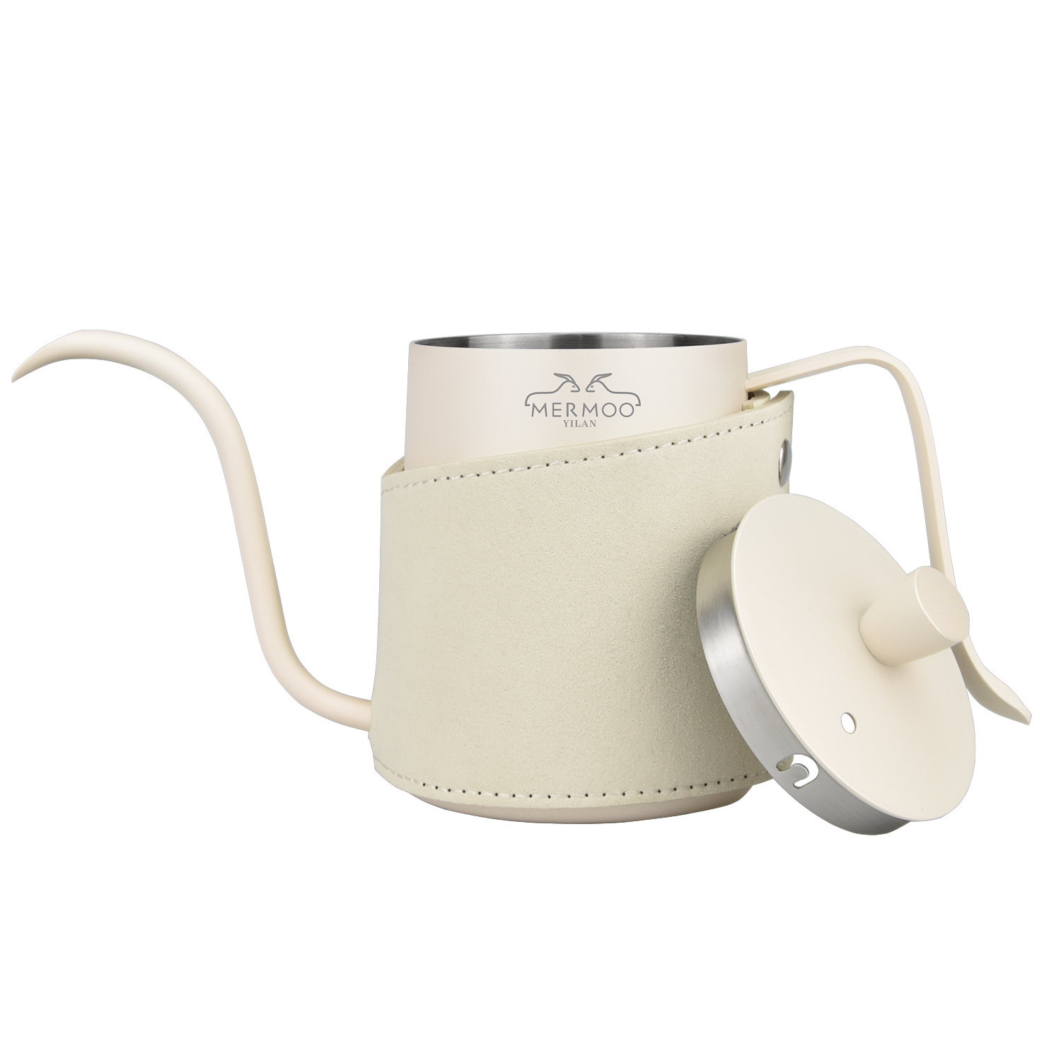 Custom Wholesale Pour Over Coffee Kettle Gooseneck Kettle 350ML White Long Spout Kettle Tea Pot with Leather Cover