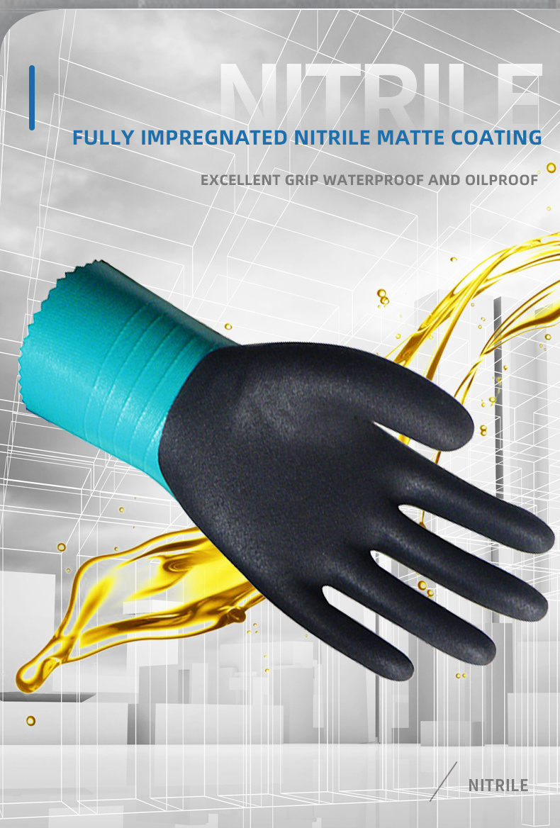 WG-528L Oil Guard 30cm long oil-proof work gloves nylon nitrile rubber work gloves