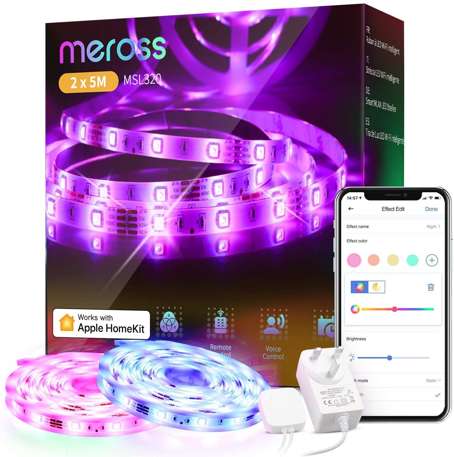 Meross Smart Wi-Fi Light Strip, Compatible with Apple HomeKit, Siri, Alexa, Google Assistant and SmartThings