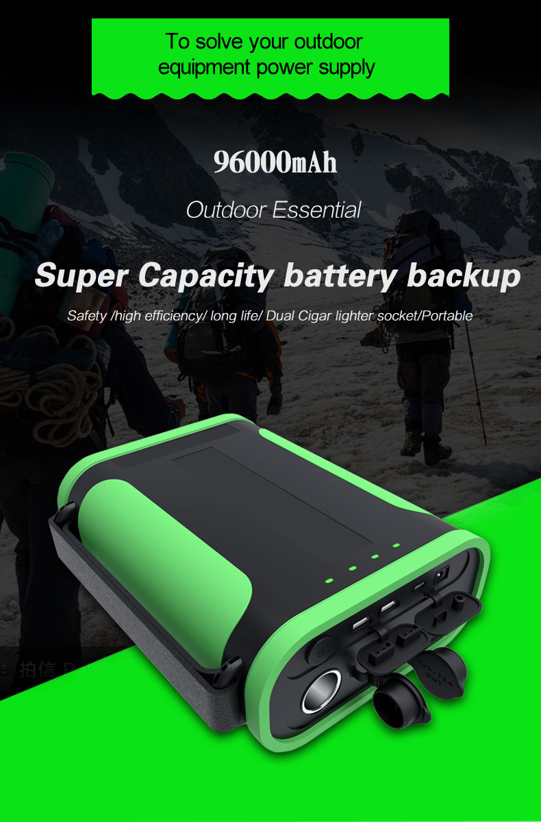 96000mah power bank with 2 cigar lighter PD 60W USB C for iPhone XR / XR MAX/ emergency power bank camping light for boondocking