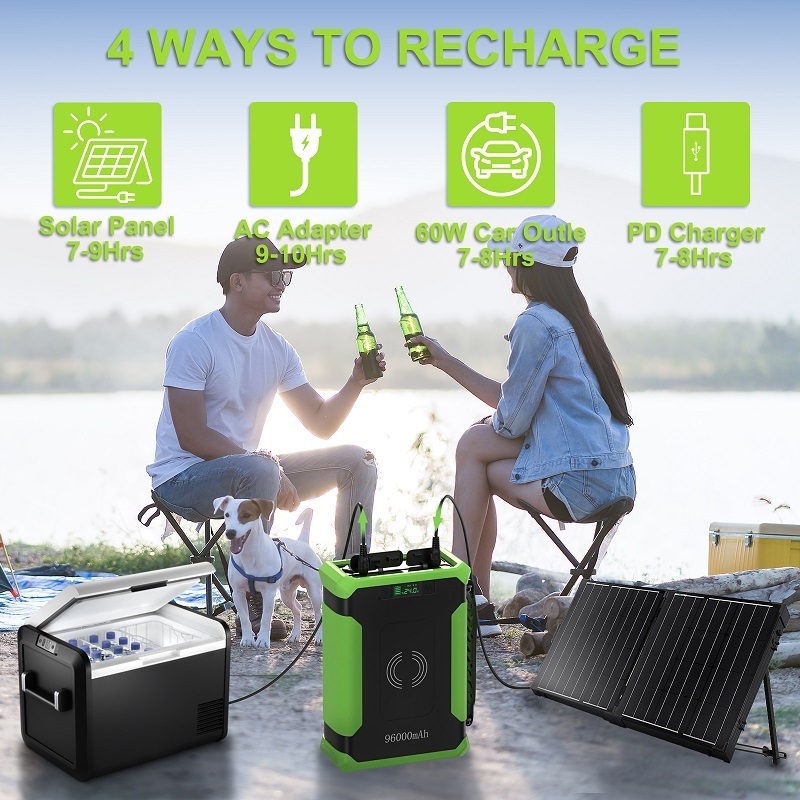 High Capacity 100000mah solar charge Outdoor Power Bank QC 3.0 fast charging Portable power Station for camping fishing CPAP