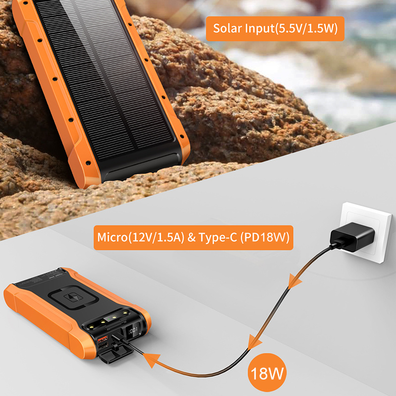 Solar Power Bank Dual USB C Led Portable Waterproof 10000mah Solar PowerBank 20000mAh Charger