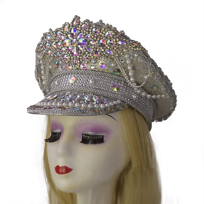 Hot sell New Festival rhinestone hats party advanced burning man captain hat