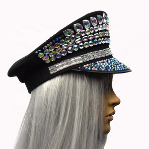 Hot sell New Festival rhinestone hats party advanced burning man captain hat