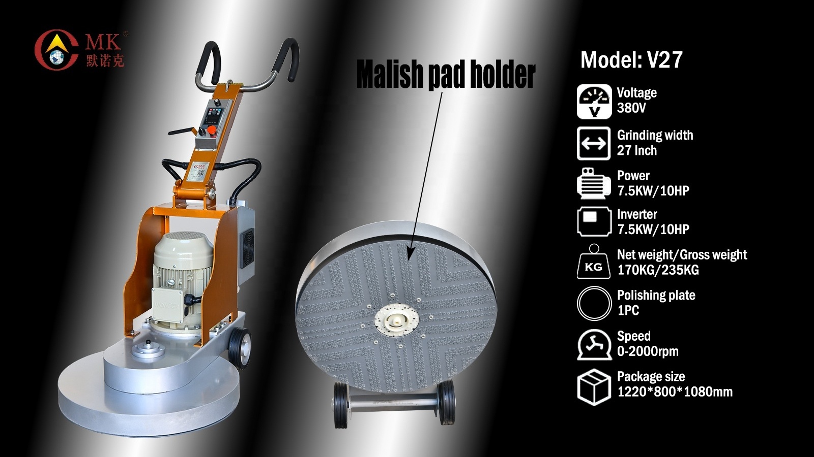 380V 7.5W High Speed Concrete Floor Polishing Machine Terrazzo Polisher