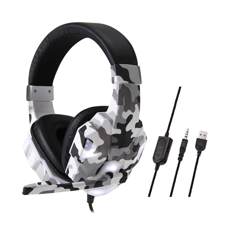 USB Wired PC Gamer Stereo Headset 3.5mm Gaming Headphones with Mic casque Camo LED Light for PS4/PS5/X BOX One