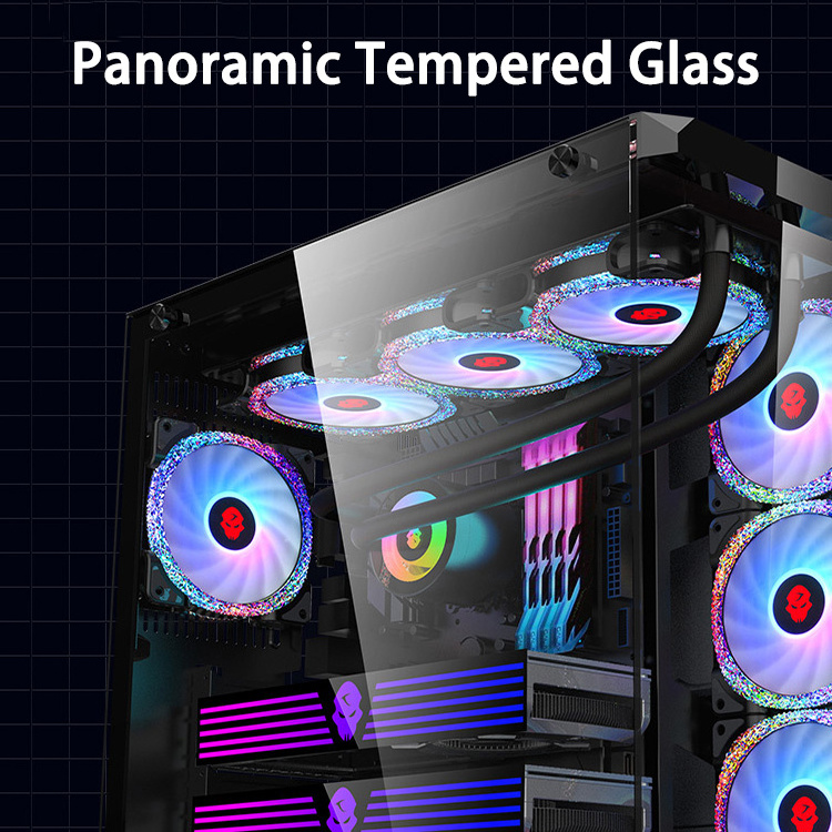 Hot sale cool fan full tower computer case with RBG bar gaming case gamer mini pc desktop cabinets