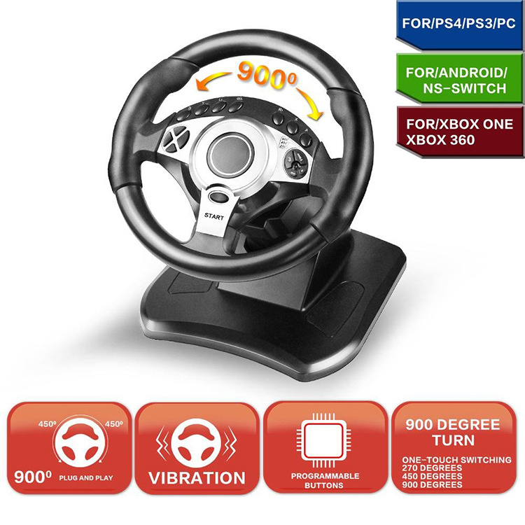 best price Linear button Simulator 900 Degree PS4 Gaming Racing Steering Wheel with  vibrator motor